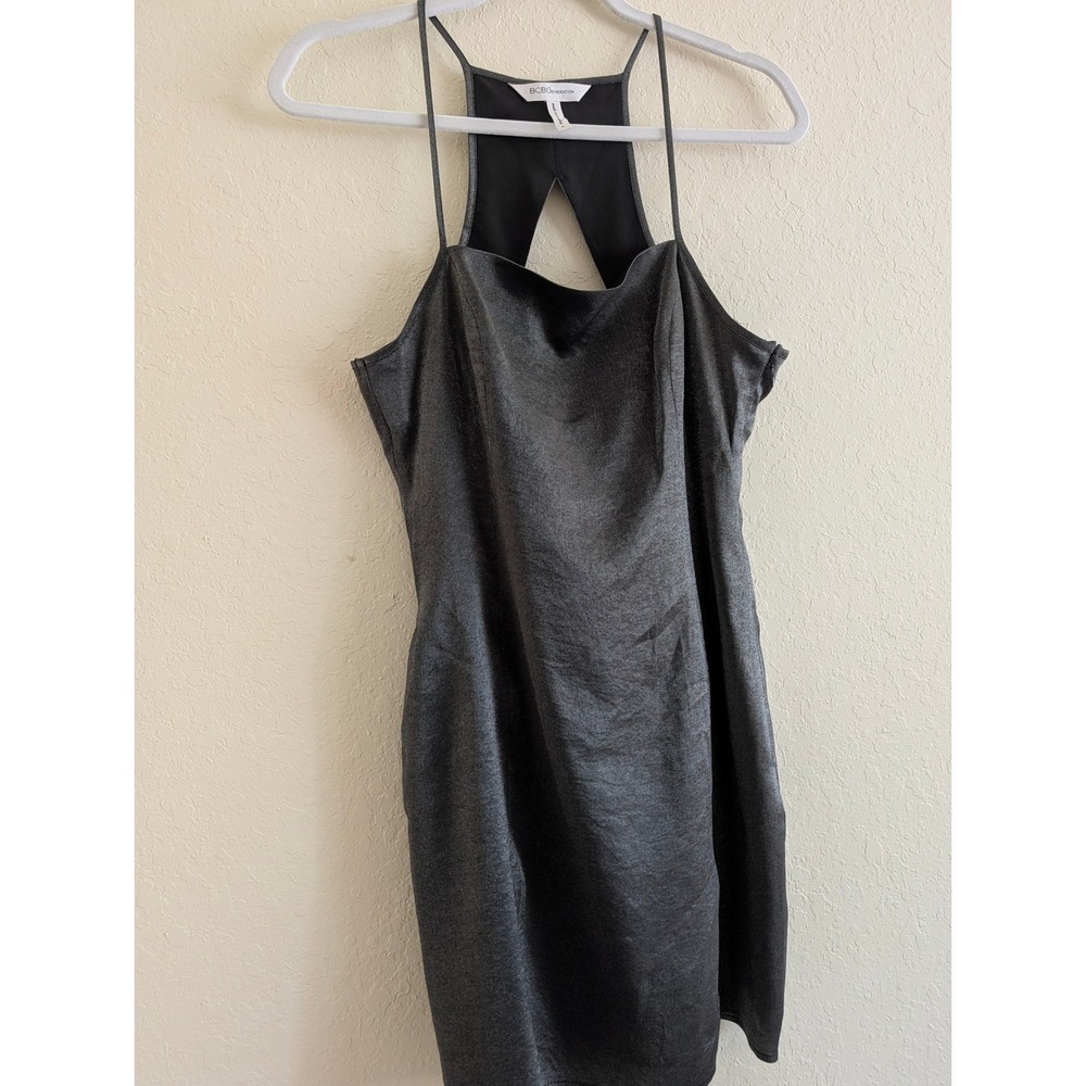 BCBGeneration Metallic Charcoal Grey Racerback Cutout Mini Dress Size 4